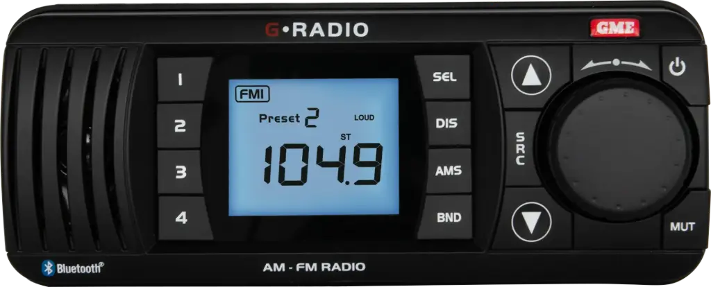 GME جهاز استيريو بحري مع بلوتوث FM/AM/BT - اسود